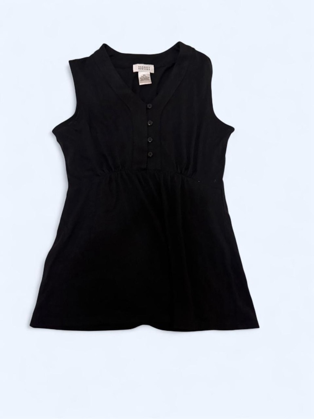 Barneys New York Black Sleeveless Silk Henley